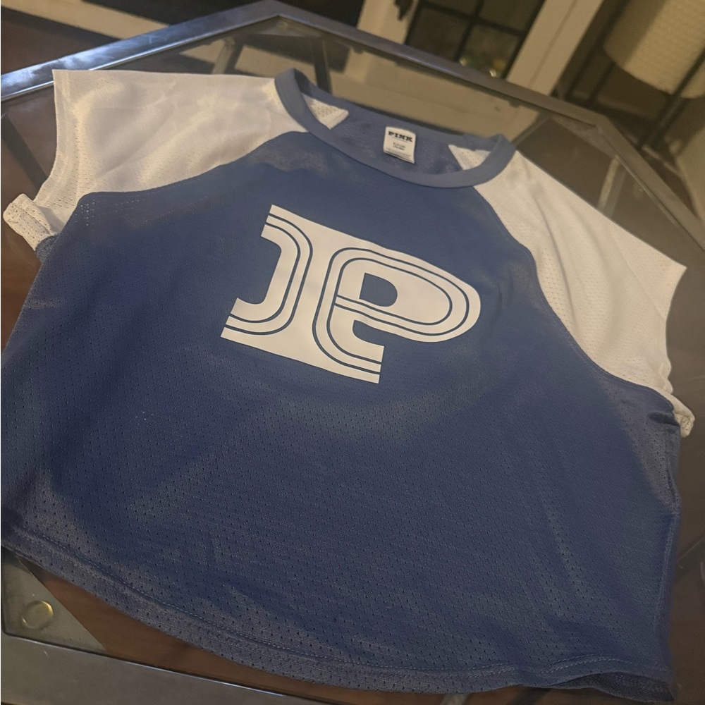 Pink Blue and White Logo Shirt